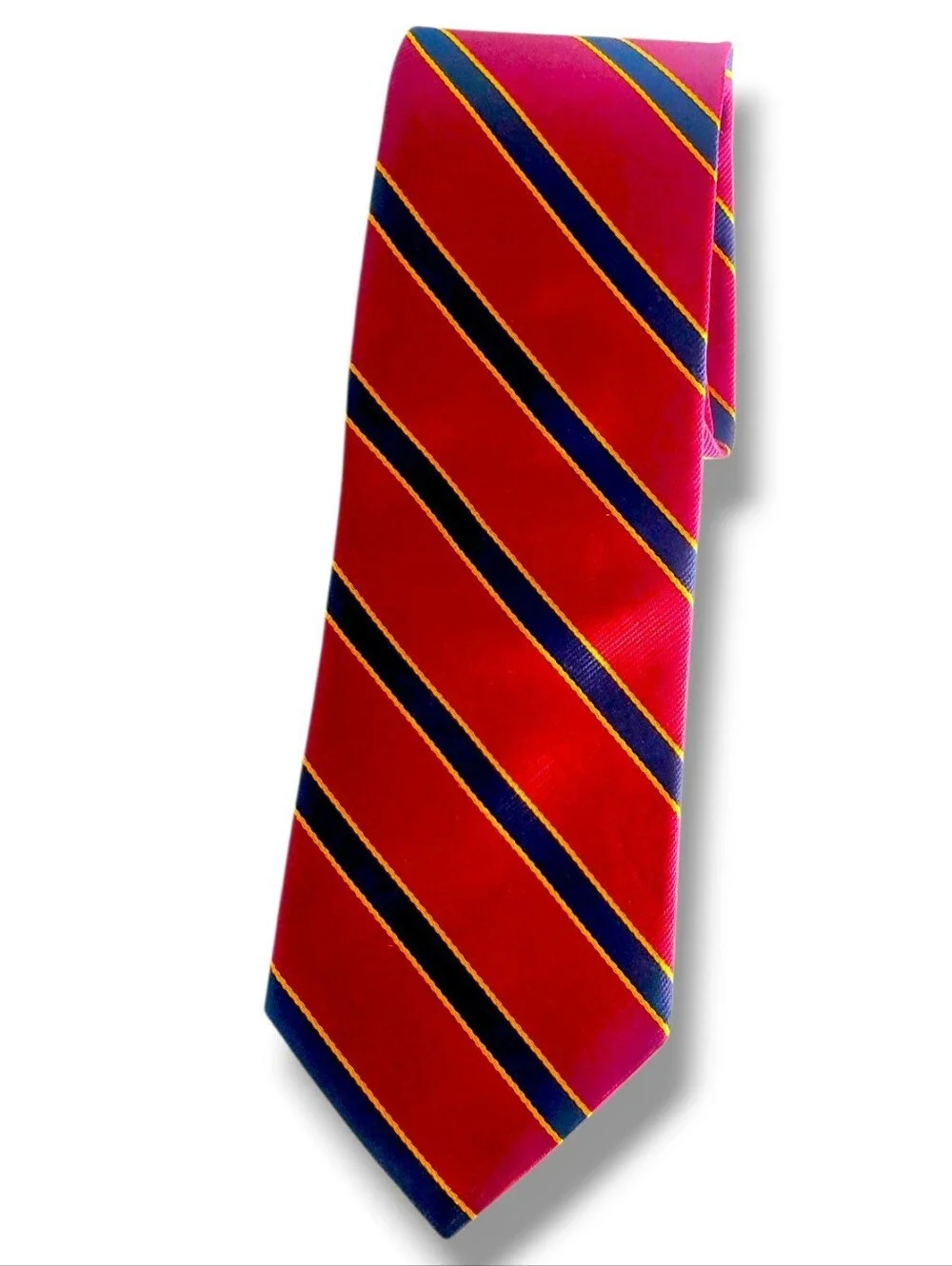 Brooks Brothers Deep Red Navy Blue Gold Bias Stripes Silk Necktie NYC USA
